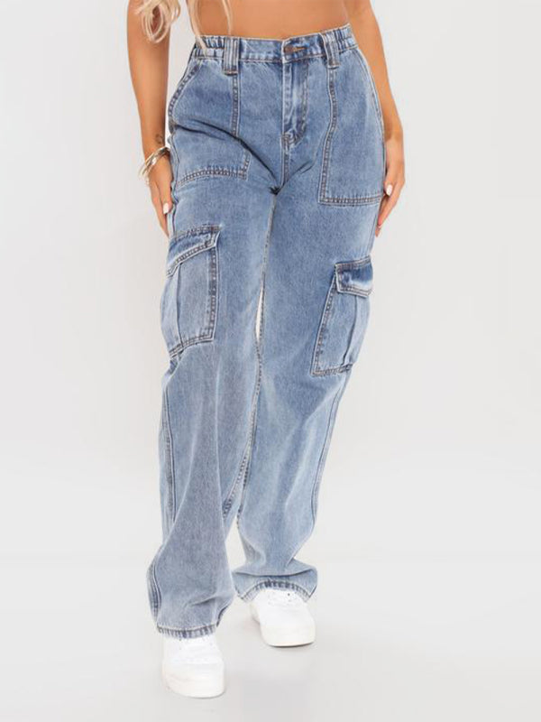 Women’s Solid Multi-Pocket Cargo Jeans - Clear blue / S