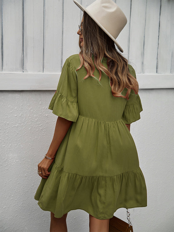 Women’s spring and summer temperament casual solid color sexy dress