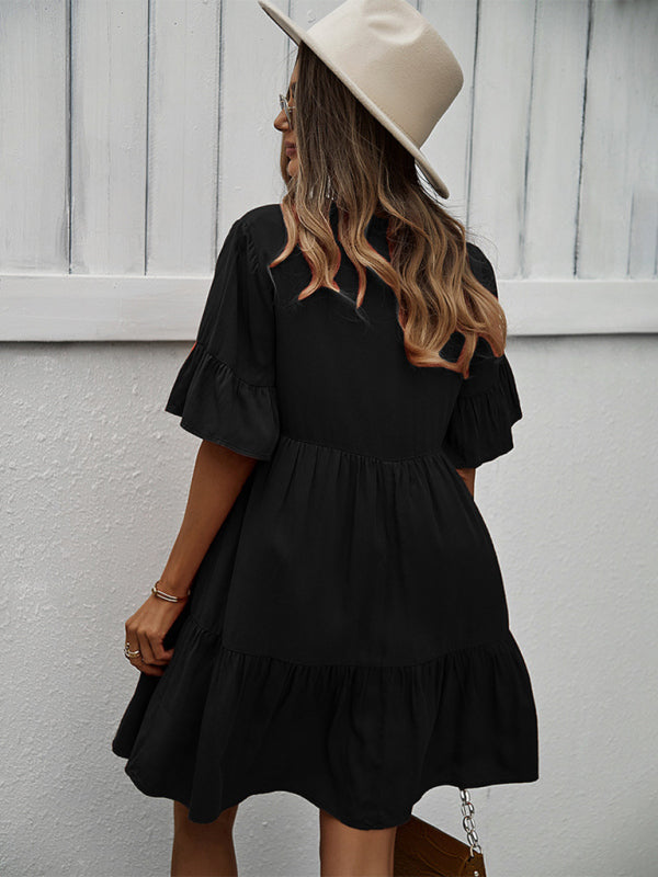 Women’s spring and summer temperament casual solid color sexy dress