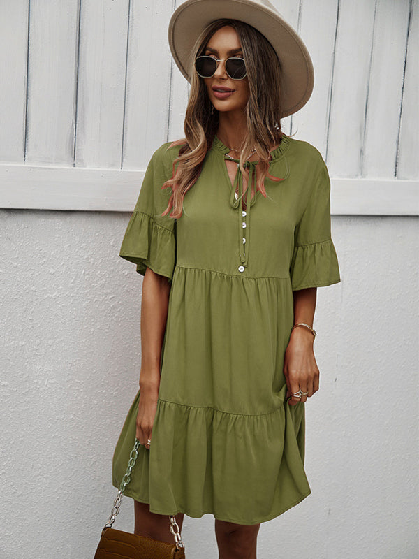 Women’s spring and summer temperament casual solid color sexy dress