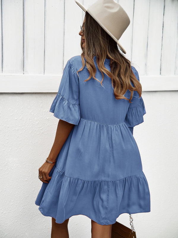 Women’s spring and summer temperament casual solid color sexy dress