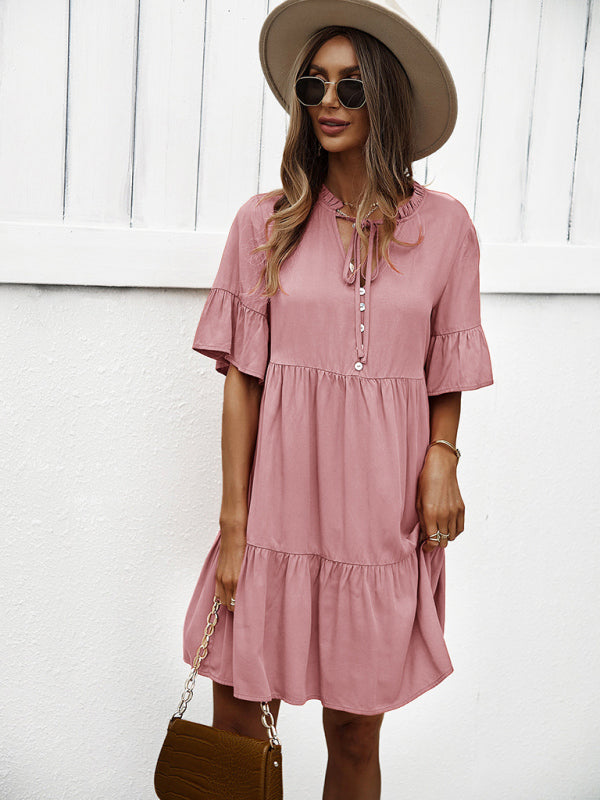 Women’s spring and summer temperament casual solid color sexy dress