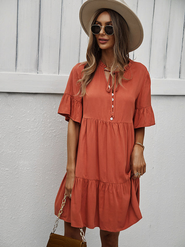 Women’s spring and summer temperament casual solid color sexy dress