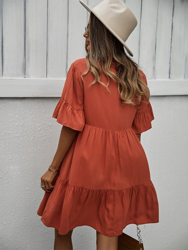 Women’s spring and summer temperament casual solid color sexy dress