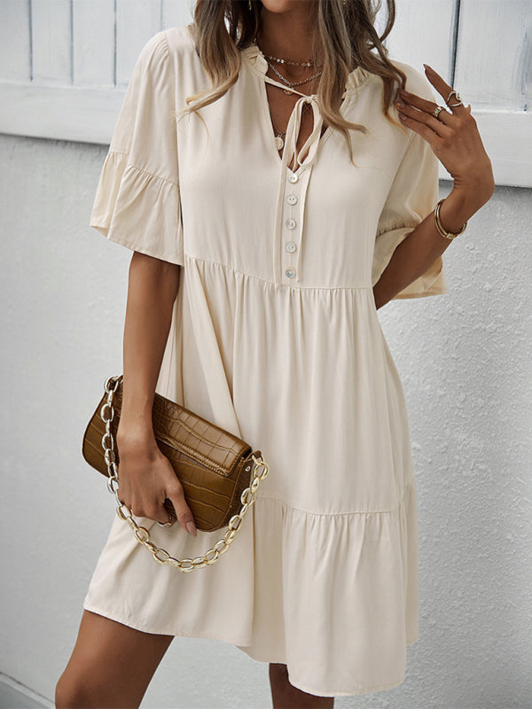 Women’s spring and summer temperament casual solid color sexy dress - Cracker khaki / S