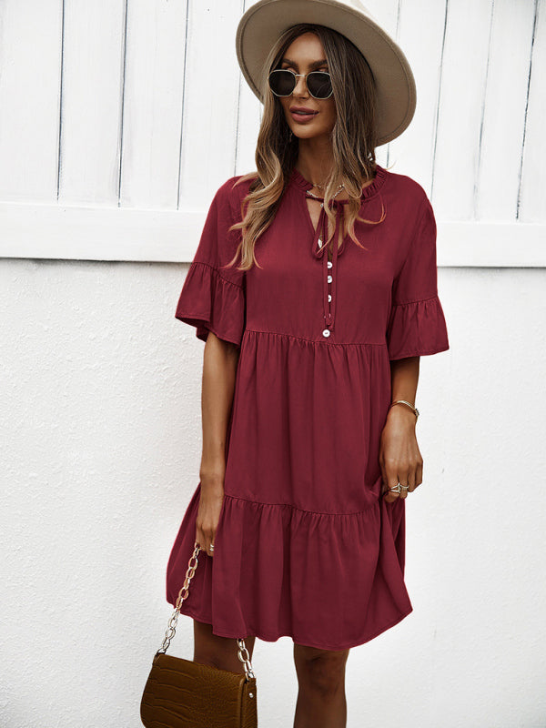 Women’s spring and summer temperament casual solid color sexy dress