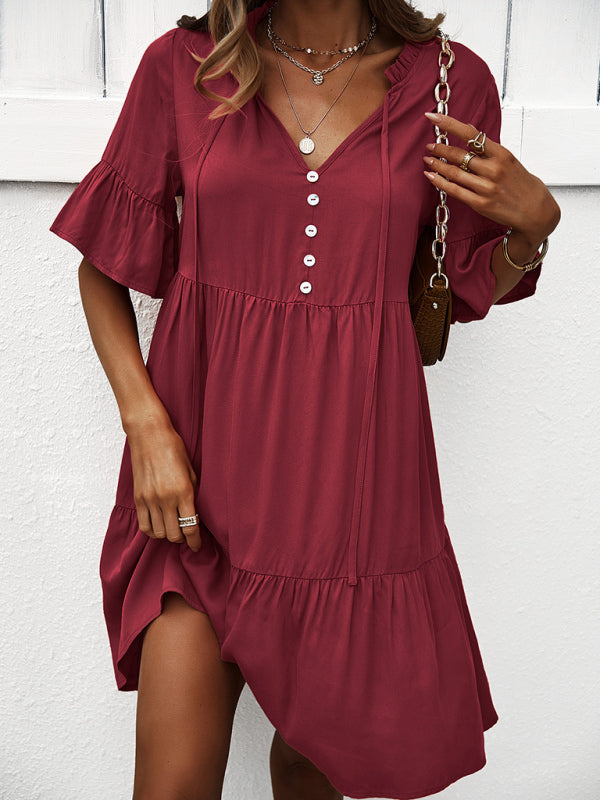 Women’s spring and summer temperament casual solid color sexy dress