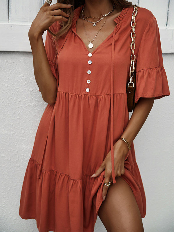 Women’s spring and summer temperament casual solid color sexy dress - Orange / S