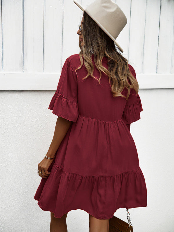 Women’s spring and summer temperament casual solid color sexy dress