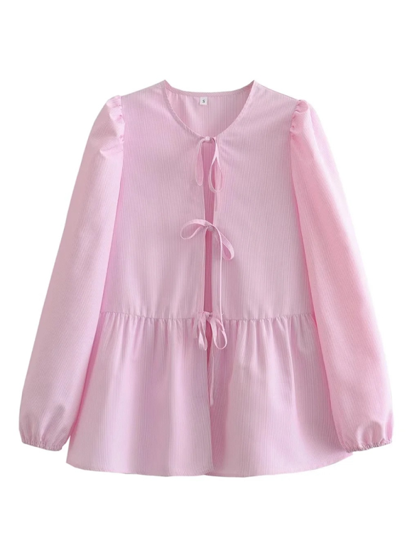 Women’s Street Fashion Bow Long Sleeve Shirt