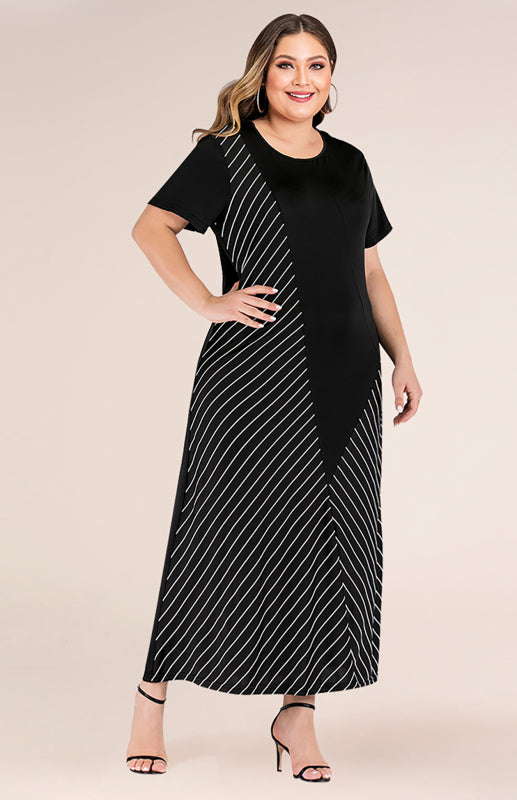 Women’s Striped Colorblock Short Sleeve Dress