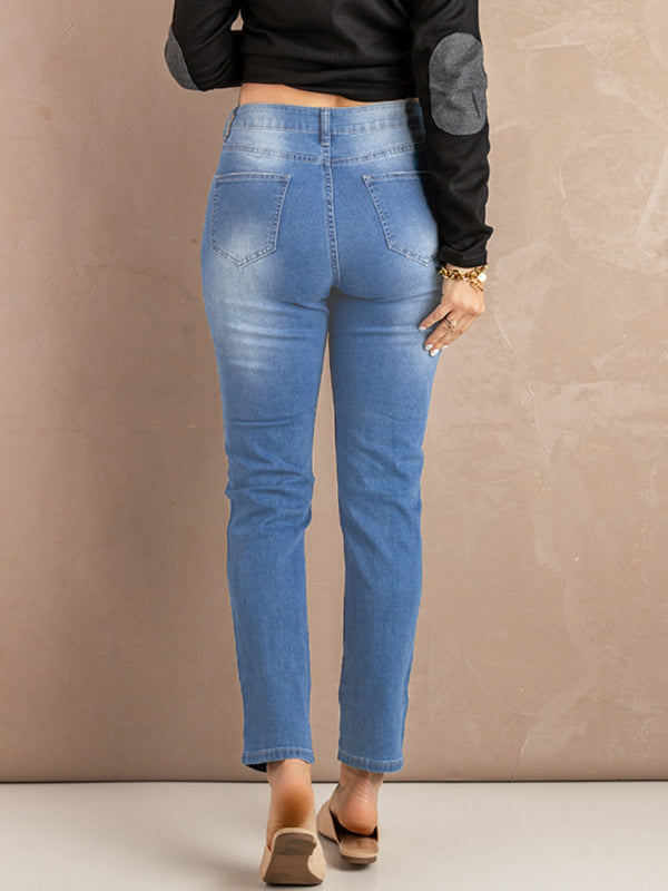 Women’s Striped Stars Print Casual Denim Trousers