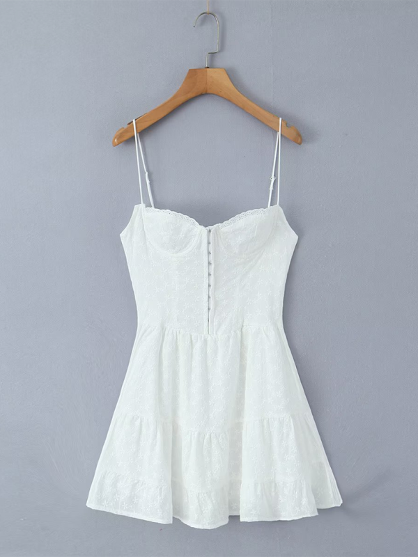 Women’s suspender lace high waist slim suspender dress - White / S