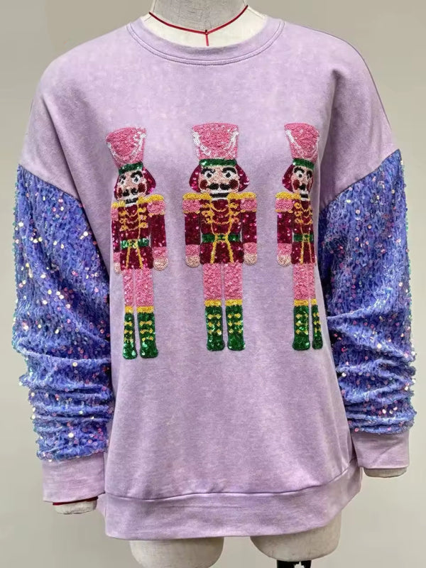 Women’s Sweet Sequin Sleeve Top Christmas Long Sleeve Sweater