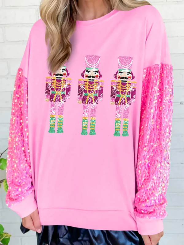 Women’s Sweet Sequin Sleeve Top Christmas Long Sleeve Sweater - Pattern8 / S