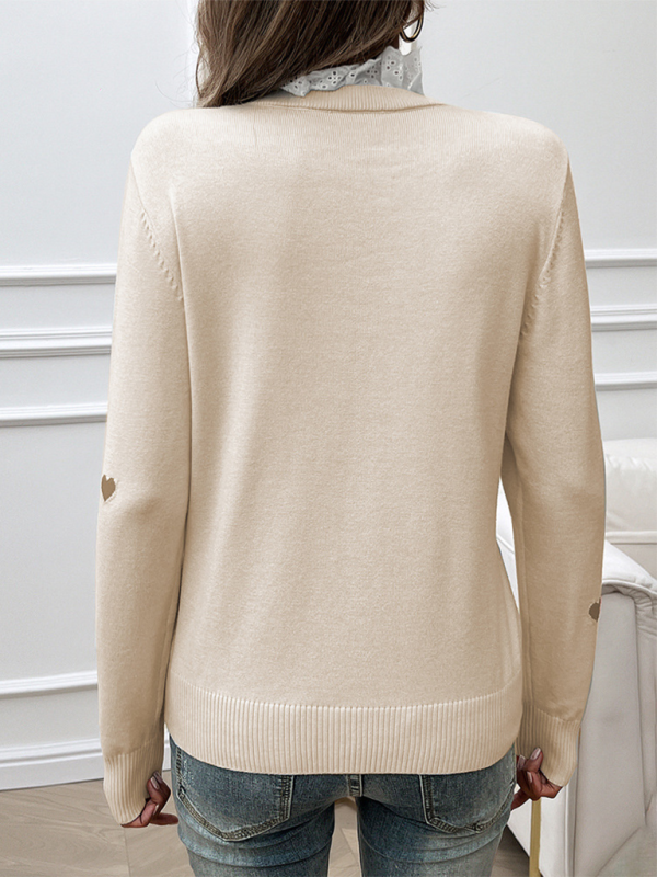 Women’s Temperament Casual Embroidered Love Heart Long Sleeve Sweater