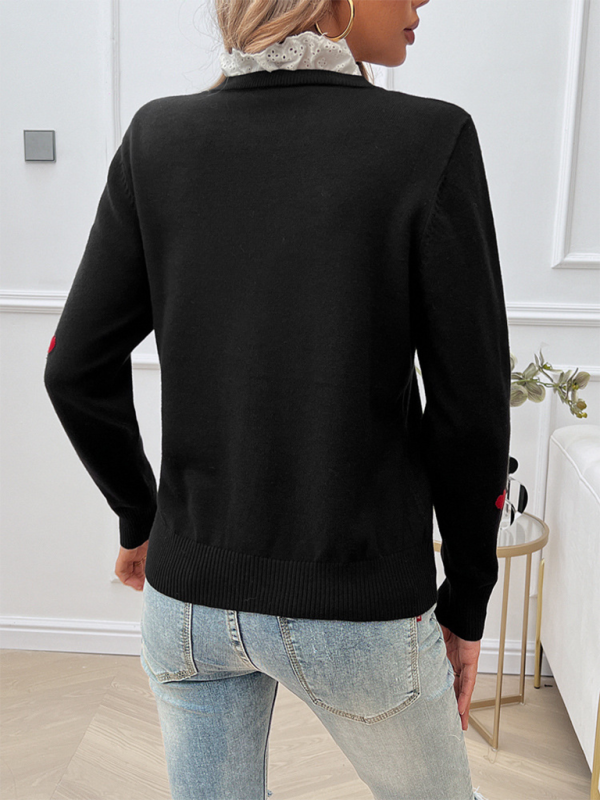 Women’s Temperament Casual Embroidered Love Heart Long Sleeve Sweater