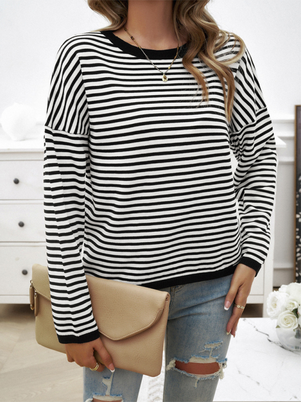 Women’s Temperament Casual Round Neck Striped Sweater