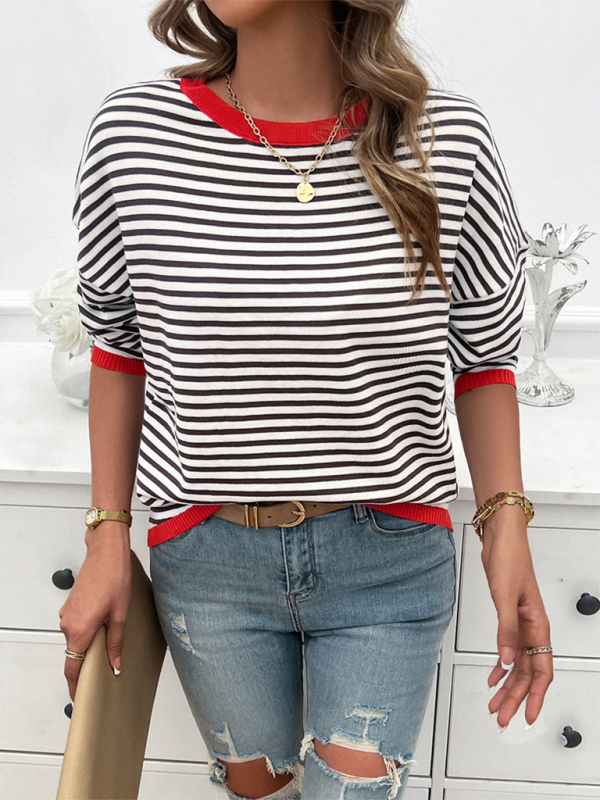 Women’s Temperament Casual Round Neck Striped Sweater