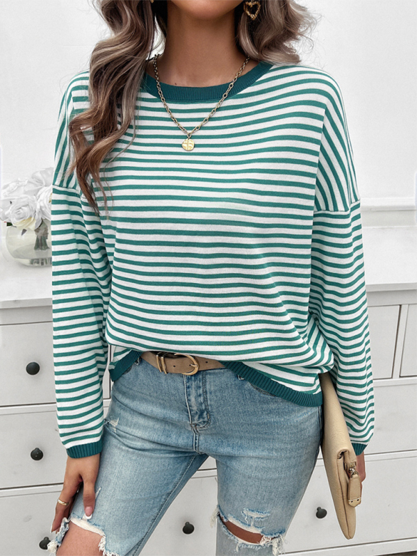 Women’s Temperament Casual Round Neck Striped Sweater