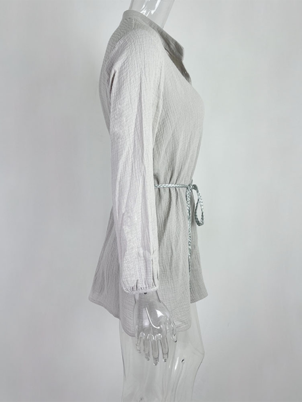 Women’s Temperament Sexy Solid Color Tie Button Lotus Leaf Dress