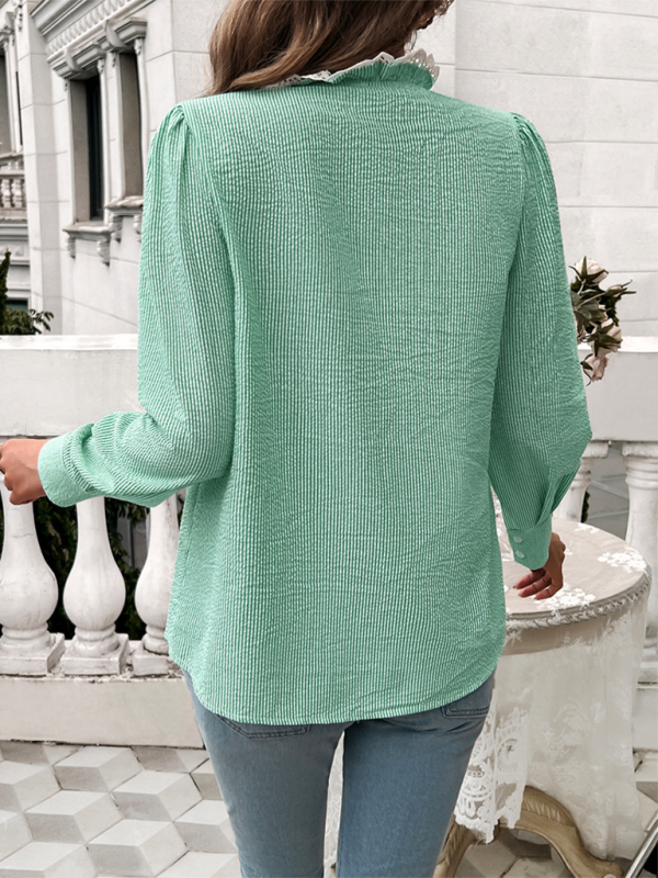 Women’s Temperament Striped Lace Long Sleeve Shirt