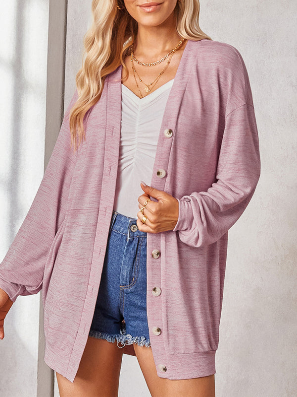 Women’s thin knitted medium and long sweater - Pink / S