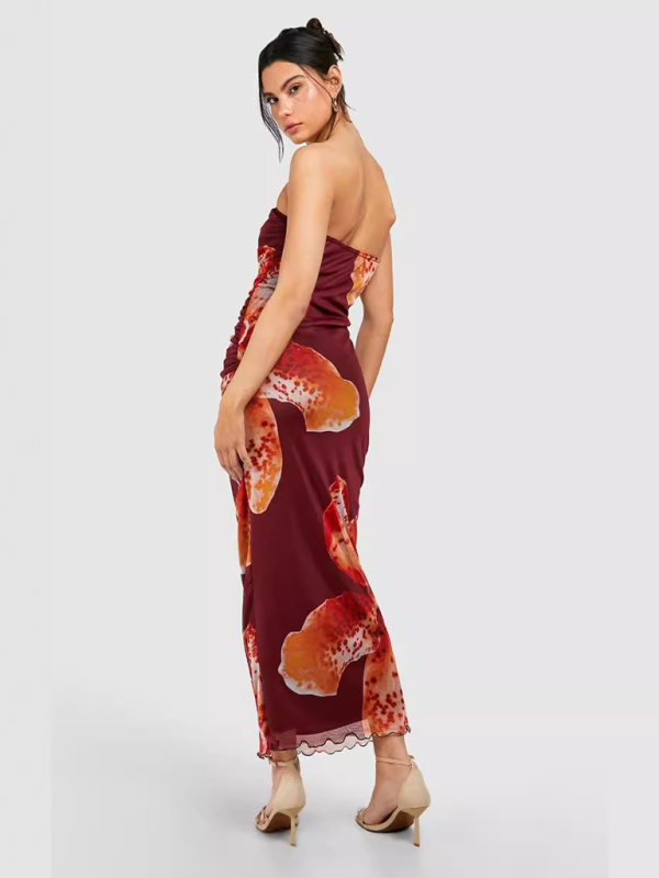 Women’s tight tube top sexy sleeveless dress mesh pleated print