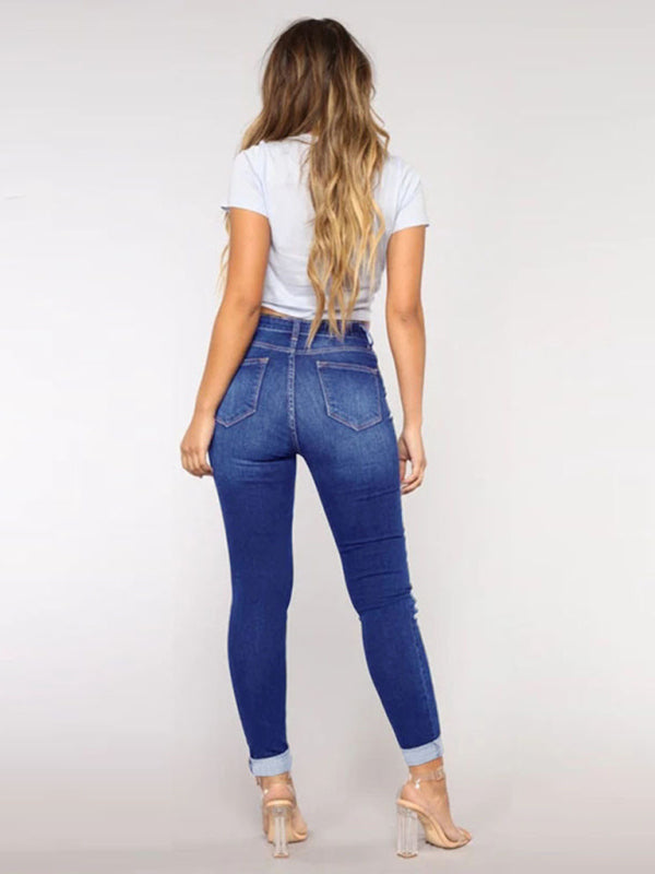 Women’s trendy fashion ripped washed jeans