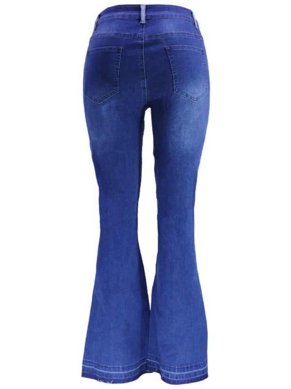 Women’s two-color splicing street washed flared jeans