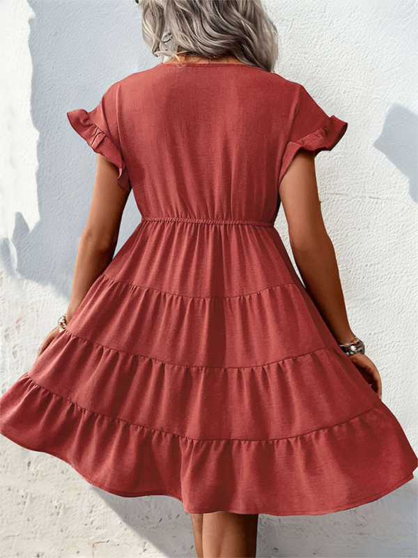 Women’s v-neck raglan sleeve solid color dress