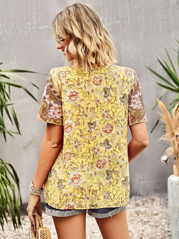 Women’s V Neck Short Sleeve Printed Short Sleeve Shirt