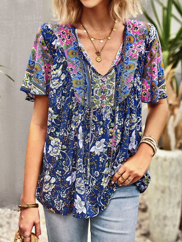 Women’s V Neck Short Sleeve Printed Short Sleeve Shirt