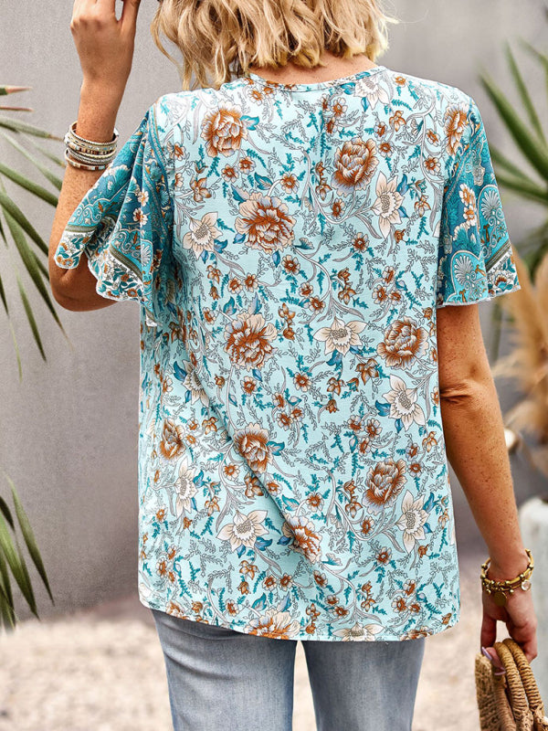 Women’s V Neck Short Sleeve Printed Short Sleeve Shirt
