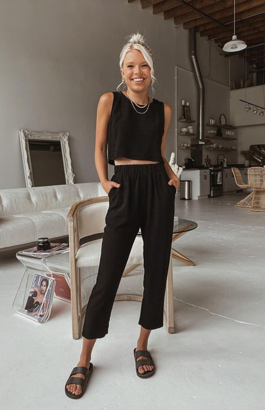 Women’s Vest Open-Waist Trousers Suit - Black / S