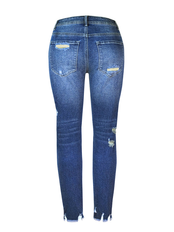 Women’s Washed Frayed Tassel Slim High Elastic Skinny Jeans