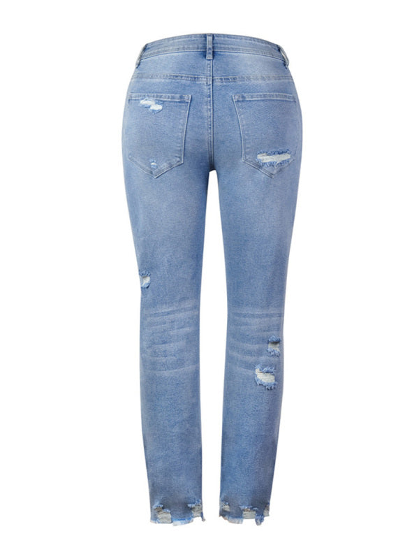 Women’s Washed Frayed Tassel Slim High Elastic Skinny Jeans