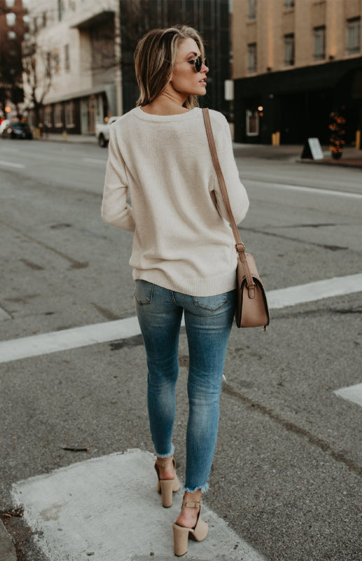 Women’s Wool Knitted Long-Sleeved Big V-Neck Long-Sleeved T-Shirt Women’s Loose Clothing