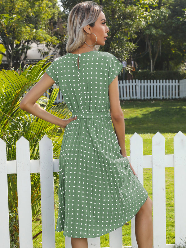 Women’s Woven Polka Dot Pleated Midi Dress