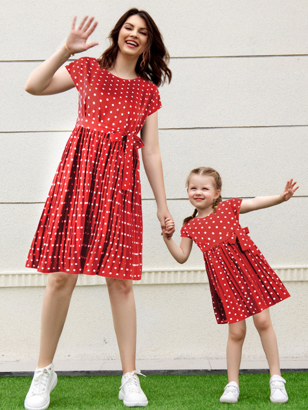 Women’s Woven Polka Dot Pleated Midi Dress