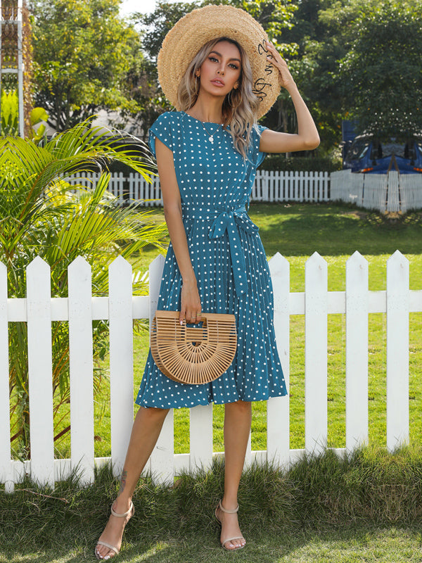 Women’s Woven Polka Dot Pleated Midi Dress