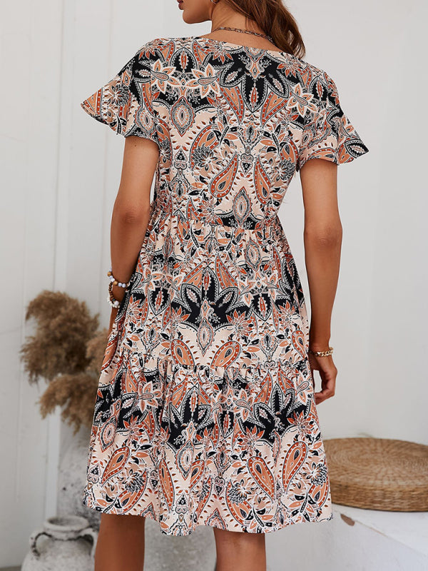 Women’s Woven V Neck Loose Paisley Print Dress