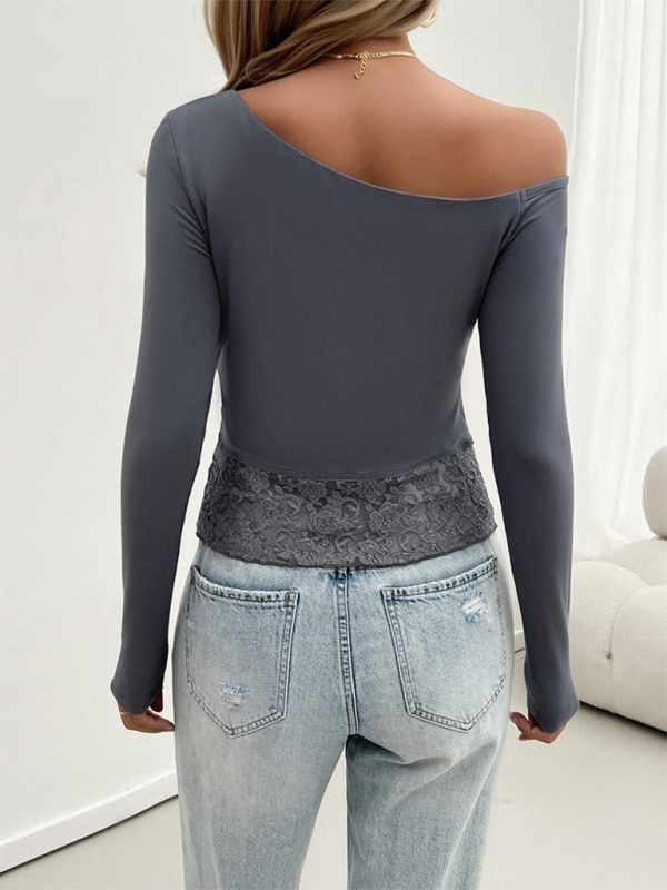 Women’s Y2k Lace Slim Fit Long Sleeve Top