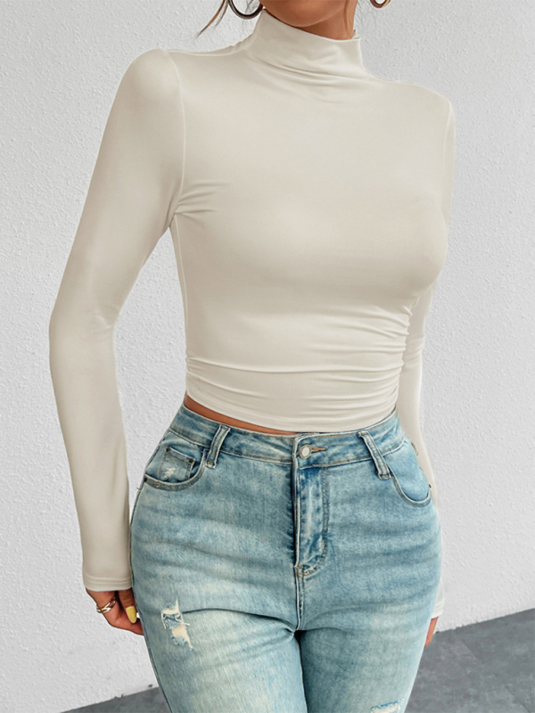 Women’s Y2K Slim Fit Solid Color Knitted Bottom Long Sleeve Top