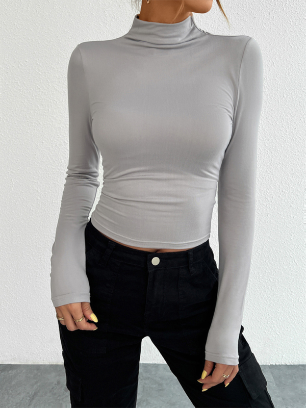 Women’s Y2K Slim Fit Solid Color Knitted Bottom Long Sleeve Top