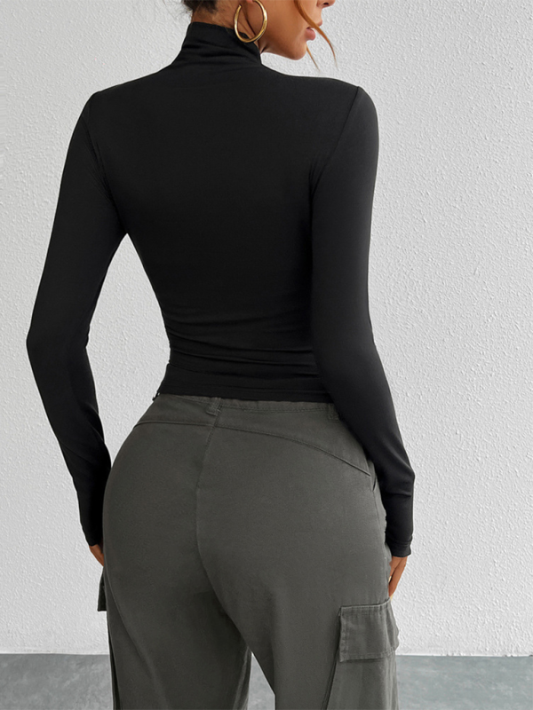 Women’s Y2K Slim Fit Solid Color Knitted Bottom Long Sleeve Top