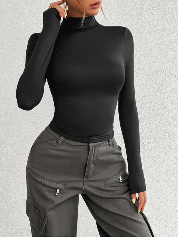 Women’s Y2K Slim Fit Solid Color Knitted Bottom Long Sleeve Top