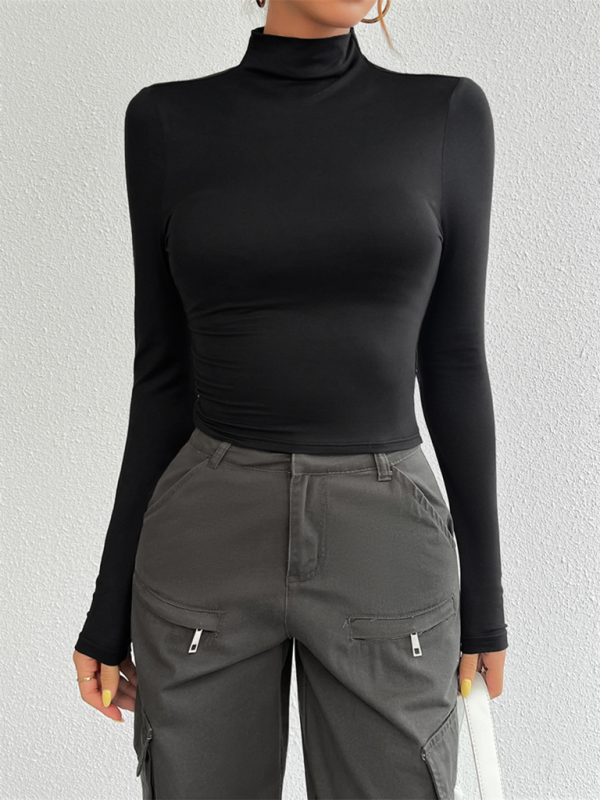 Women’s Y2K Slim Fit Solid Color Knitted Bottom Long Sleeve Top