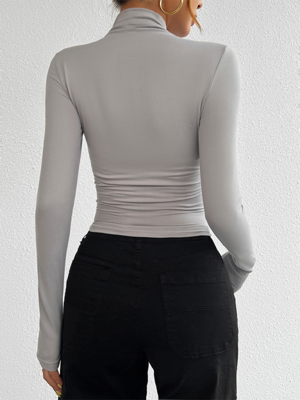 Women’s Y2K Slim Fit Solid Color Knitted Bottom Long Sleeve Top