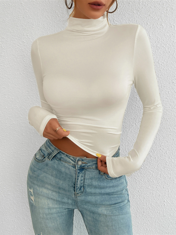 Women’s Y2K Slim Fit Solid Color Knitted Bottom Long Sleeve Top - Cracker khaki / S